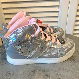 Skechers Energy Lights 2.0 Pink And Gray High Top Shoes size 1.5 girls NWT